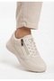 Women's Zippered and Laced Non-Yellowing Sole Sneaker Shoes-Beige - 5