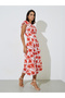 Multi-Color Floral Print Ruffle Sleeves Midi Dress - 3