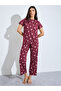 Burgundy Floral Cotton Blend T-Shirt and Pyjama Set