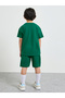 Boys Dark Green Oversized T-Shirt and Striped Shorts Set - 6