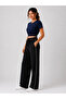 Black High Rise Contrast Piping Wide Leg Joggers - 3