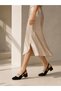 Women's Pearl Detailed Slingback Blunt Toe Mid-Heel Shoes – Black / Ecru / Mink - 4