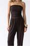 4956 Women's Strapless Gathered Elastic Leg Hem Jumpsuit Brown - 2