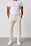 Men's Beige Slim Fit Jogger Pants Lace-Up Waist Flexible Fabric Daily Comfortable Cut - 3
