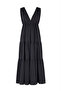 V-Neck Lined Long Dress Black