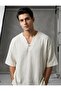 Men's Linen Look Hand-Stitched Bohemian Casual Ethnic T-Shirt