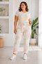 Women's Floral Patterned Elastic Waist Belt Detailed Lycra Comfortable Fit Italian Trousers