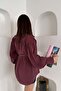 Women's Plum Modal Shirt with Belt, Buttoned Balloon Sleeves, Cuffed Long Sleeves - 4