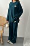 Women's Petrol Sweatshirt-Pants Set Ribbed Textured Oversized Crew Neck Sweatshirt and Wide Leg - 4