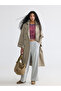 Khaki Jacket Collar Belted Women's Trench Coat - 2