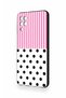 Samsung A12 Compatible Pink Striped Polka Dot Patterned Silicone Case - 4