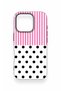 Pink Striped Polka Dot Patterned Silicone Case Compatible with iPhone 16 Pro - 2