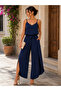 Modern and Elegant - Women's Black Strappy Slit Detailed Loose Jumpsuit - 3