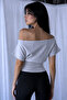 100% Cotton Bele Open Shoulder Fleeced Flexible Crop Top Blouse - 3