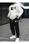 Oversized Hooded Sweatshirt Set - Face and All-Over Surface Print, Comfortable Lace-Up Hoodie