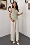 Women's Green V-Neck Waist-Slit Buttoned Fleto Pocketed Lined Vest - 3