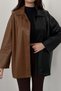 Women's Black Shirt with Snap Fasteners, Faux Leather Trim, Color Block, Long Sleeves - 3