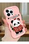 iPhone 13 Pro Max Compatible Case Camera Protector Pink Silicone Couple Phone Case Panda Pattern