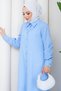 Women's Buttoned B.Blue Striped Hijab Shirt Dress - 4