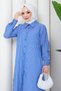 Women's Buttoned Blue Striped Hijab Shirt Dress - 5