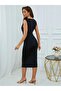 Women's Strappy Double-Breasted Collared Midi Imported Crepe Dress - 5