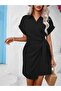 Women's Short Sleeve Collar Side Tie-Up Woven Dress