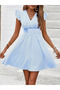 Women's Short Sleeve Double Breasted Collar Poplin Dress - 2