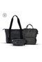 Shoulder Bag for Women 3 Piece Set, Mommy Bag Waist Bag & Shoulder Bag, Water Resistant Crinkle Nylon, Charcoal Grey