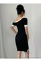 Women's Short Sleeve Asymmetric Cut Collar Stripe and Accessory Detailed Modal Dress - 3
