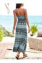 Women's Rope Strap V-Neck Long Patterned Single Jersey Dress - 4