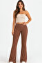 Corded Fabric Ribbed Knit Flared Leggings High Waist E Stretchy Casual Comfortable Pants - Brown - 4