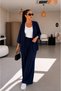 Navy Blue Textured Comfortable Cut Women's Two-Piece Set |   Suitable for Daily Use, Office and Vacation Combination - 2