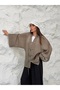 Women's Hakim Collar Brit Buttoned Fringe Detailed Wide Sleeve Jacket Kimono 0133 - Mink - 4
