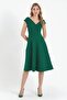 Women's short sleeve double breasted lapel skirt flounced crepe dress - 2