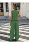Women's Sleeveless Buttoned Front Vest and Trousers Two-Piece Set - 3