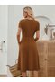 Women's Short Sleeve Crew Neck Midi Imported Crepe Dress with Pocket Detail - 4