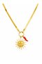 Gold Color Sun Figured Flat Chain Women's Necklace with Red Pepper Detail - 2