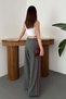 Women's Gray Palazzo Trousers Striped Burgundy Side Stripe High Waist Wide Leg - 5
