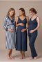 Women's Navy Blue Plaid Striped Lace Detailed Maternity Pajama Nightgown Set with Nursing Detail - 2