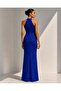 Flexible Flowers Fabric Collar Rose Detailed Slit Evening Dress Cobalt Blue 583261 - 3