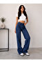 Dark Blue Back Belt Leather Pocket Embroidered Wide-Leg Denim/Jeans Pants - 3