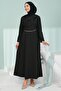Black Shoulder Shawl Detailed Chain Belted Dress