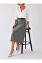 Belted Detailed Midi Length Loose Gray Plaid Patterned Woven Skirt - 2