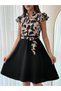 Women's short sleeve sleeve ruffle detail mini belted flared crepe dress - 3