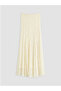 Beige Elastic Waist Ruched Flared Skirt - 7