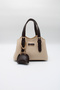 Women's Cream Brown Crossbody Hand and Shoulder Bag with Front Accessory Detail and Charm Accessory - 2