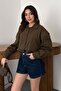 Women's Brown Shirt with Elastic Back, Cotton, Long Sleeves, Buttoned, Plain Design