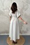 Women's Beige Maxi V-Neck Belted Short Sleeve Flared Woven Dress - 5