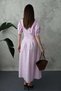 Women's Pink Shirt Collar Balloon Sleeve Pleated Buttoned Midi Poplin Dress - 5