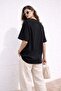 Women's Black Oversize T-Shirt O-Neck Short Sleeve Plain Single Jersey Fabric Casual - 2